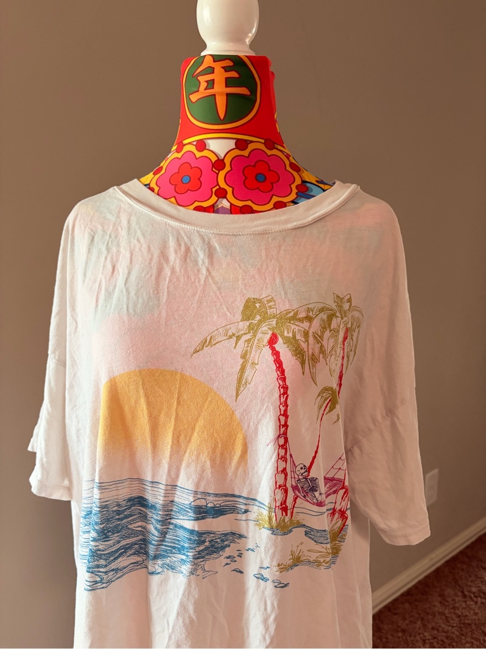 Project Social T White Tee with Multicolor Retro Swirl Print